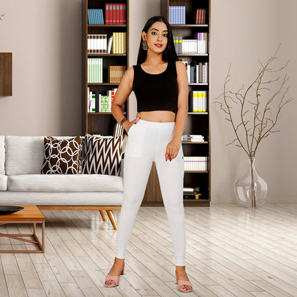 Ankle Length Western Wear White Boondi Legging