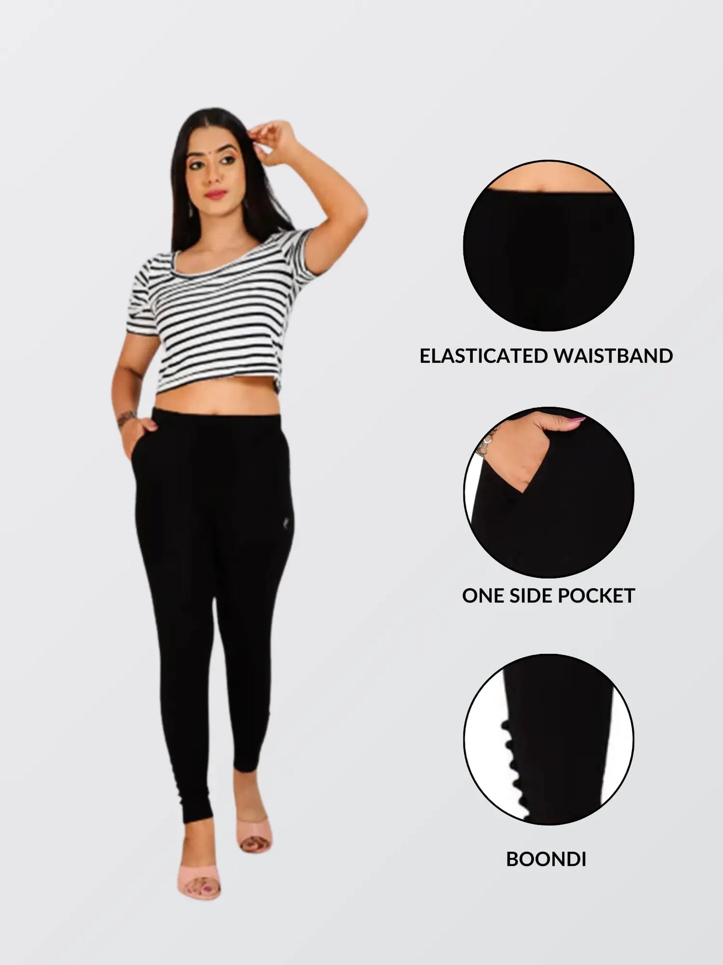 Ankle Length Western Wear Black Boondi Legging