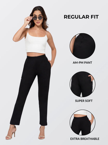 Regular Fit Women Black Stretchable Pants