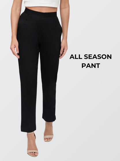 Regular Fit Women Black Stretchable Pants