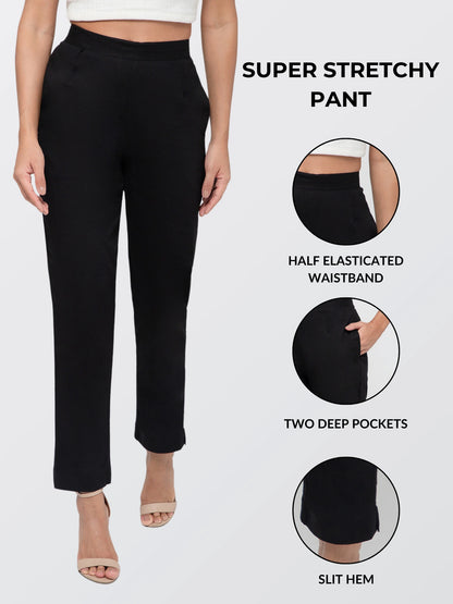 Regular Fit Women Black Stretchable Pants