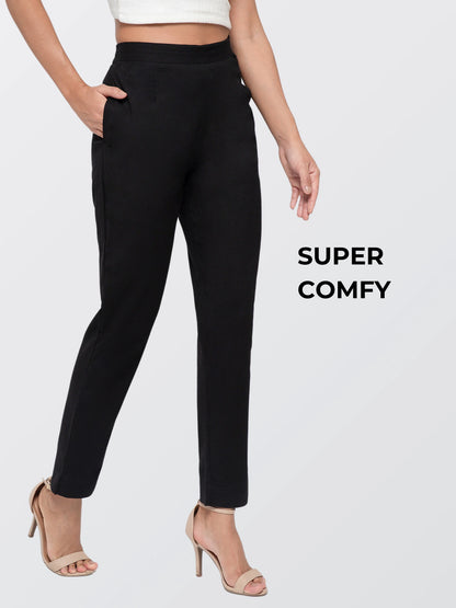 Regular Fit Women Black Stretchable Pants