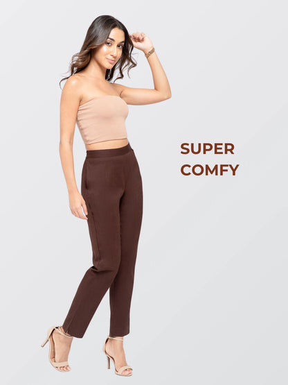 Regular Fit Women Chocolate Stretchable Pants