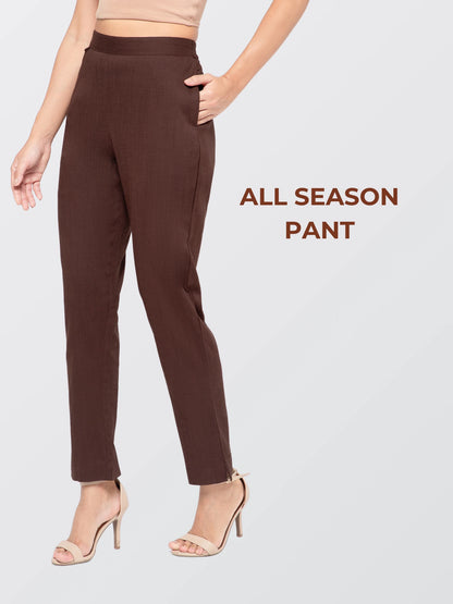 Regular Fit Women Chocolate Stretchable Pants