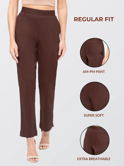 Regular Fit Women Chocolate Stretchable Pants