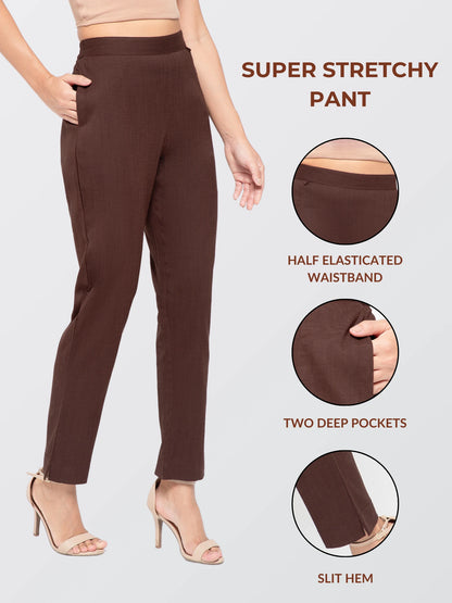 Regular Fit Women Chocolate Stretchable Pants