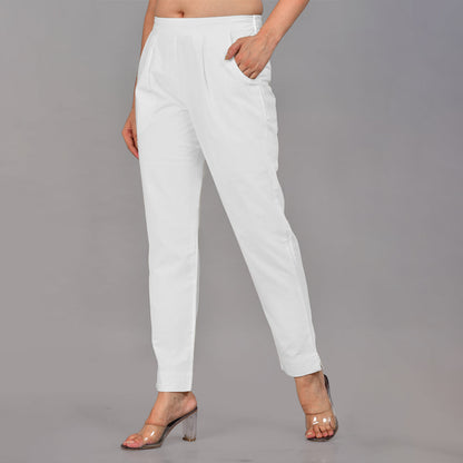 Women White Cotton Formal Pants