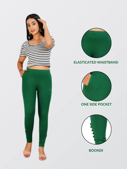 Ankle Length Western Wear Green Boondi Legging