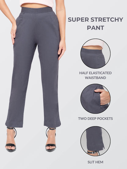 Regular Fit Women Dark Grey Stretchable Pants