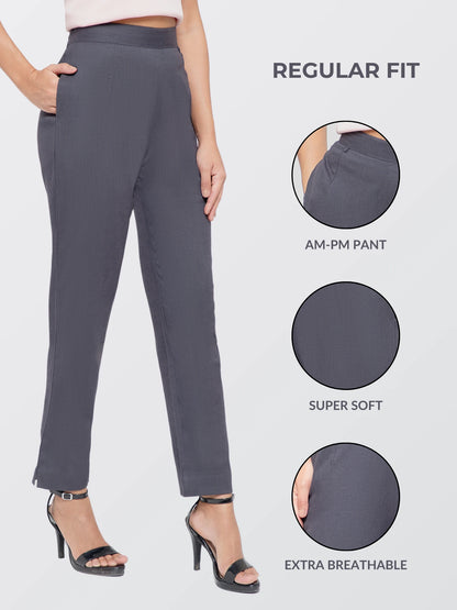 Regular Fit Women Dark Grey Stretchable Pants