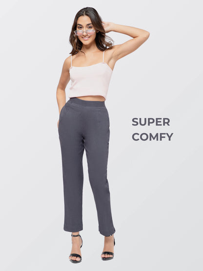 Regular Fit Women Dark Grey Stretchable Pants