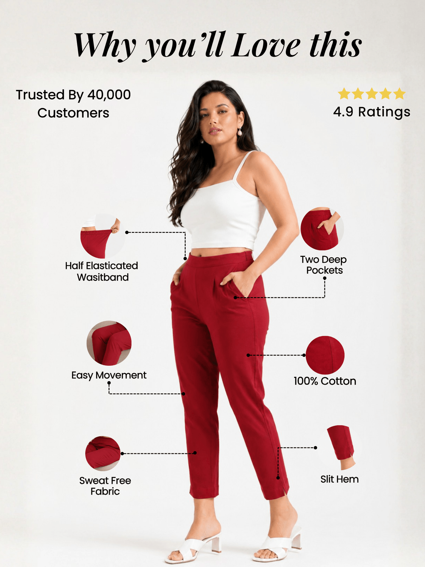 Women’s Maroon Cotton Pants