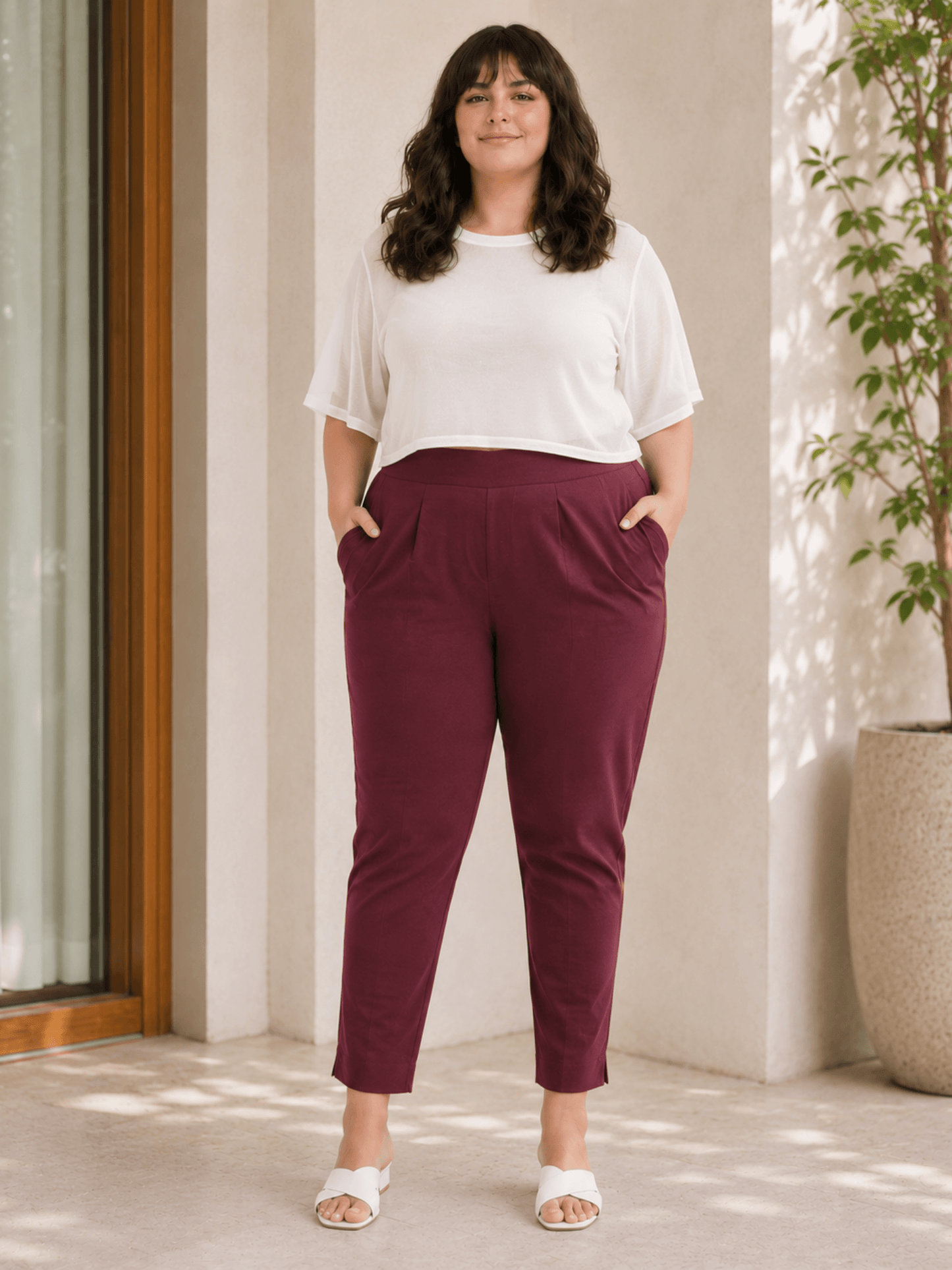 Women’s Wine Cotton Pants