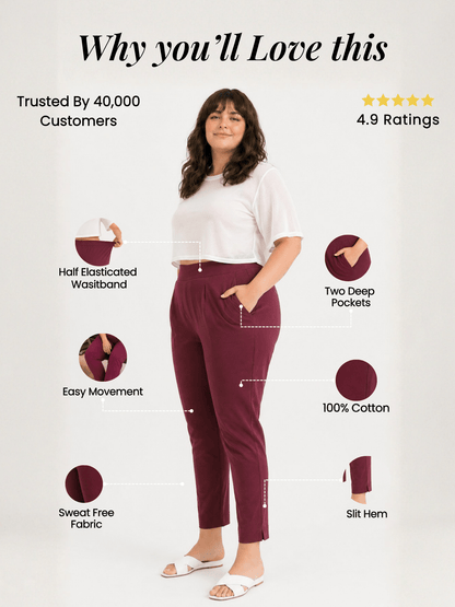 Women’s Wine Cotton Pants