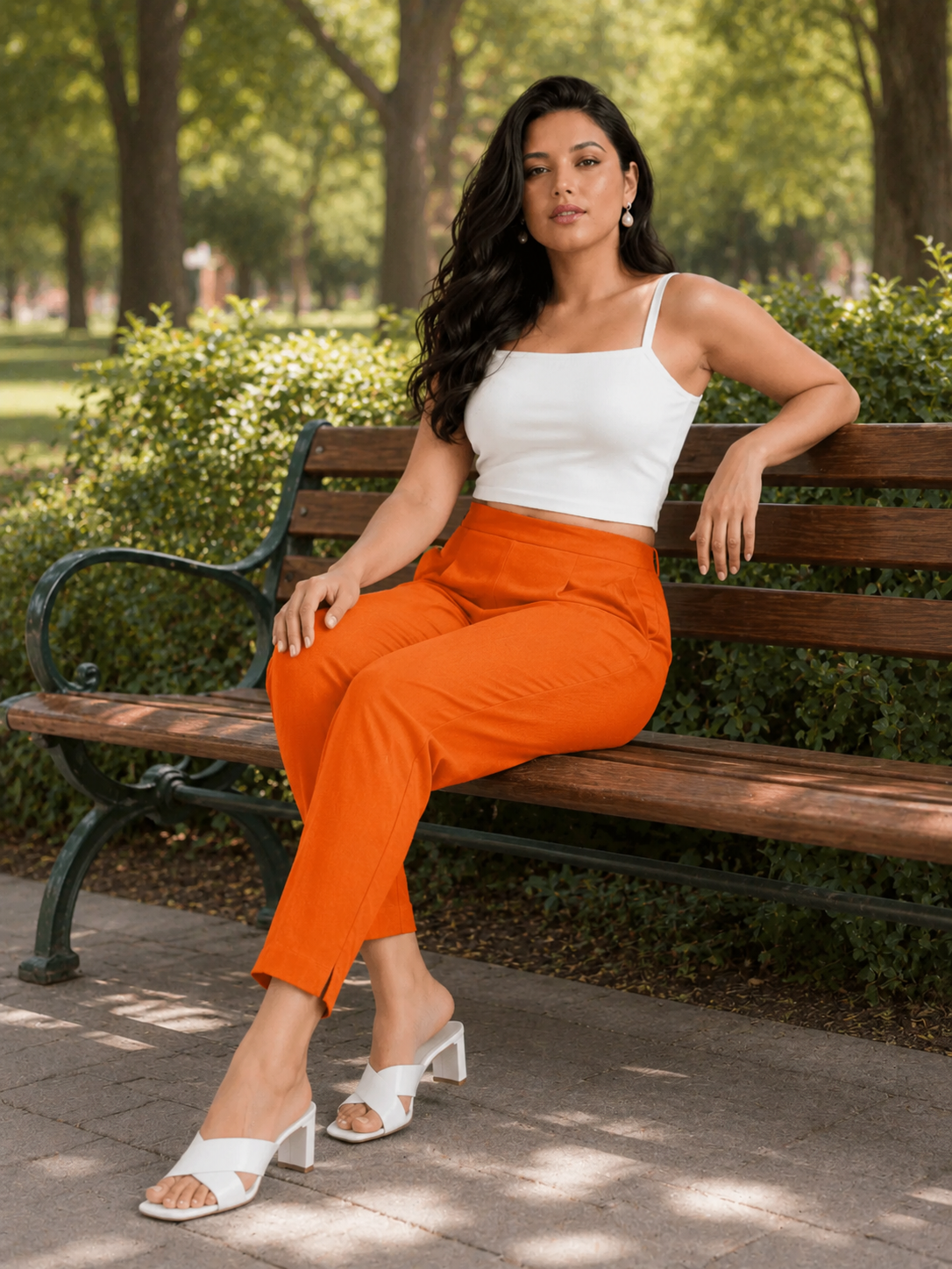 Regular Fit Women Deep Orange Stretchable Pants