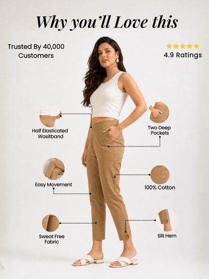 Women’s Coffee Brown Cotton Pants