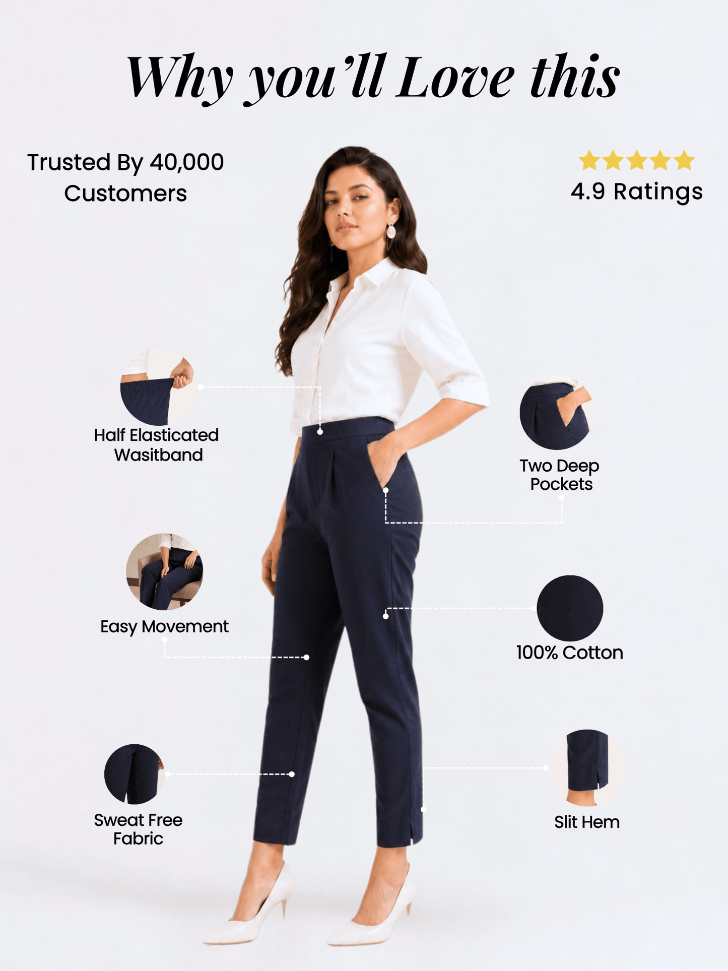 Women’s Dark Blue Cotton Pants