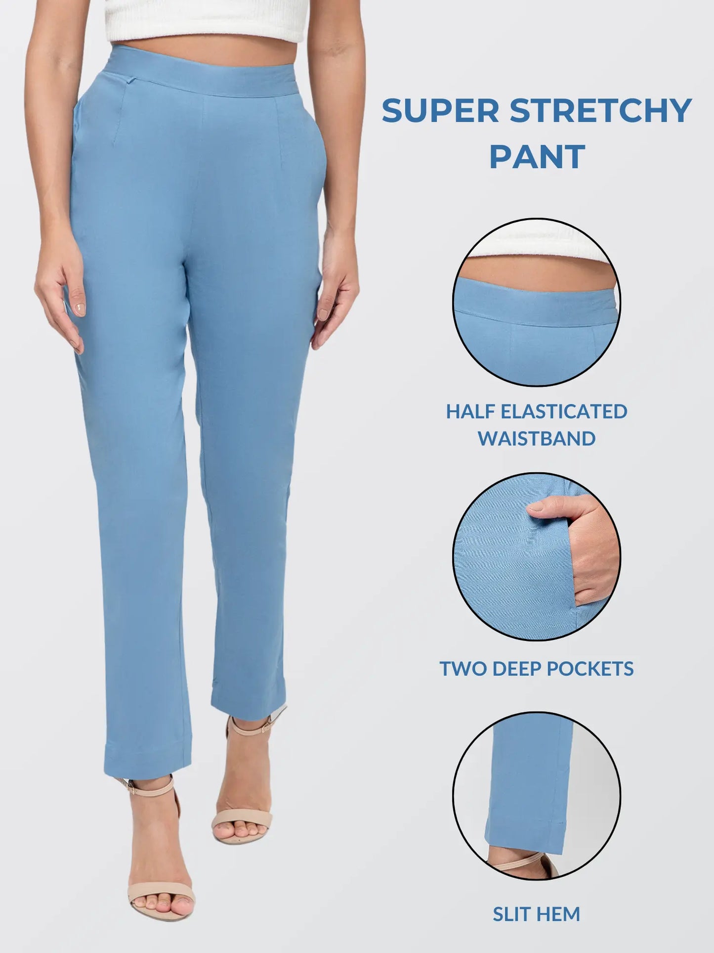 Regular Fit Women Denim Blue Stretchable Pants