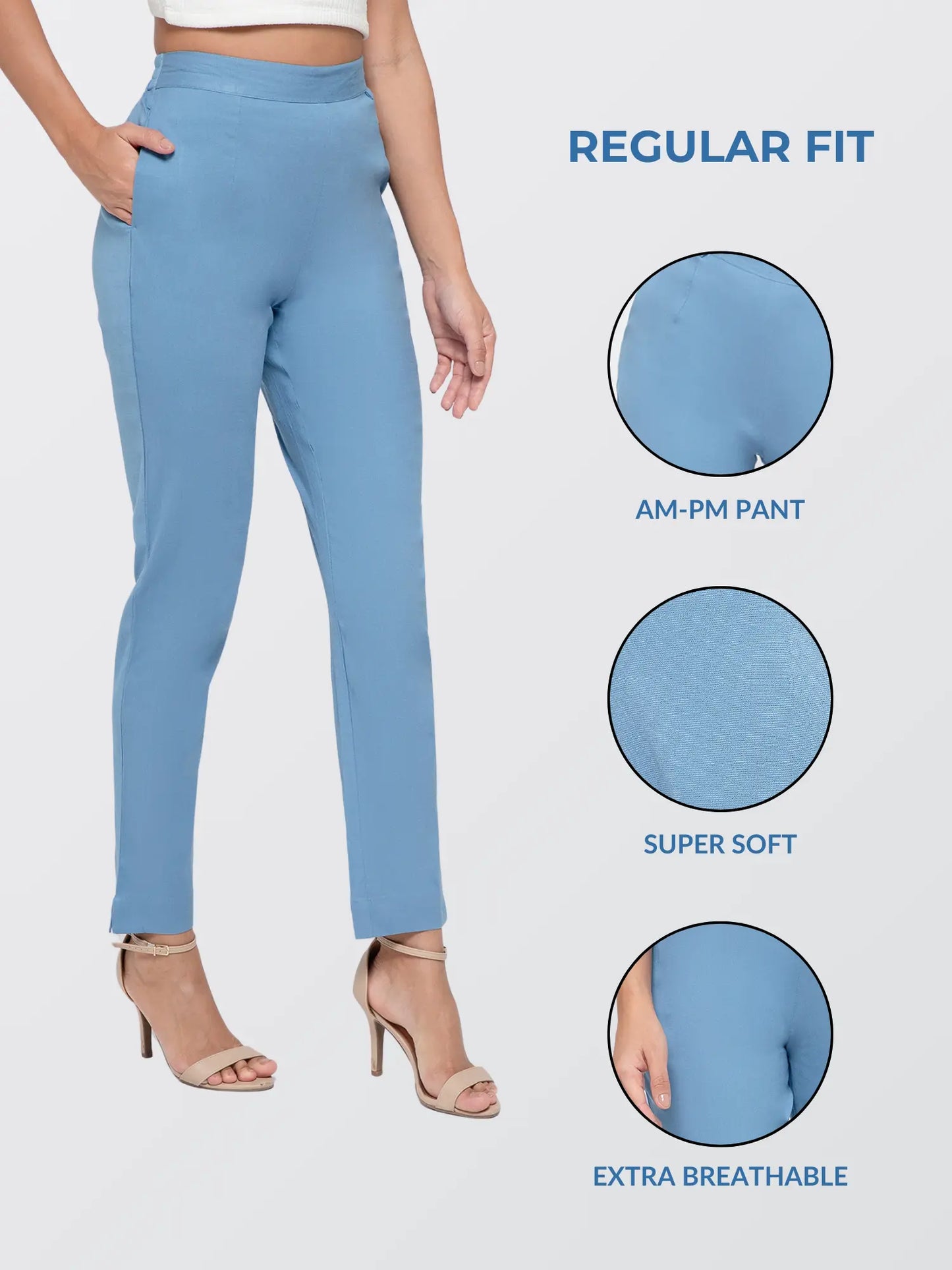 Regular Fit Women Denim Blue Stretchable Pants