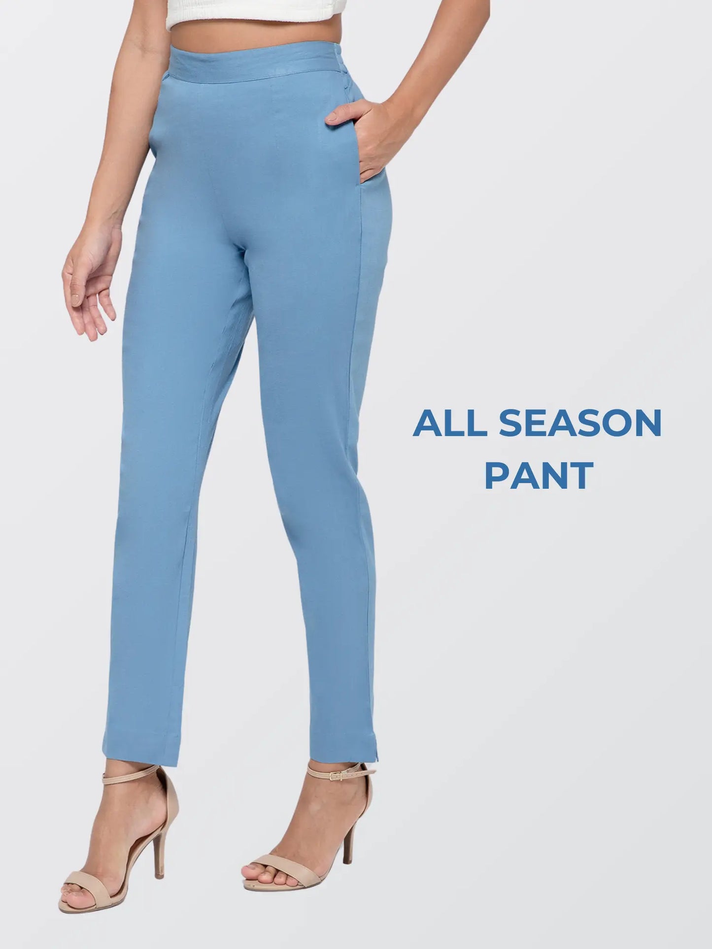 Regular Fit Women Denim Blue Stretchable Pants