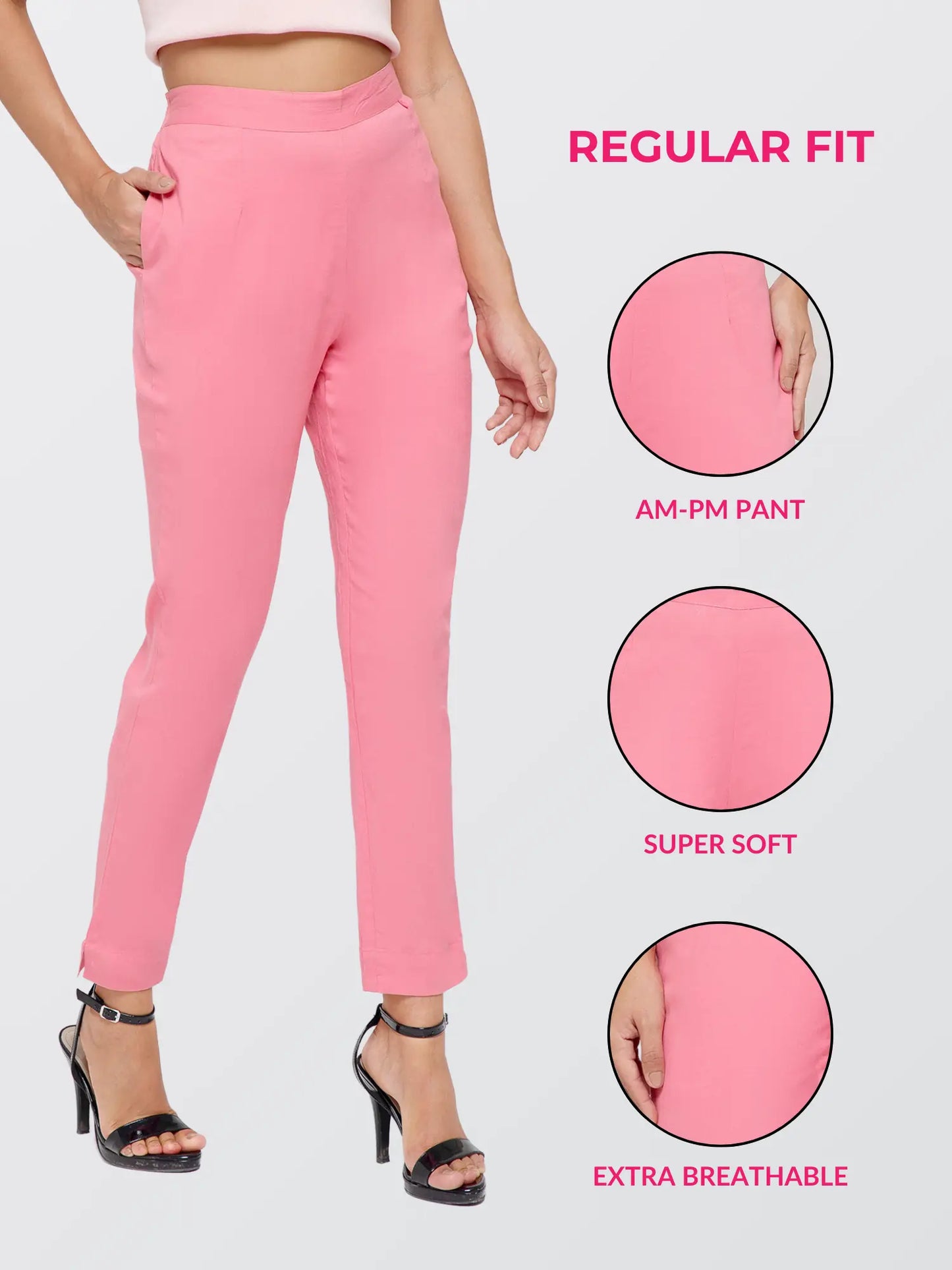 Regular Fit Women Rose Baby Pink Stretchable Pants