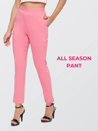Regular Fit Women Rose Baby Pink Stretchable Pants