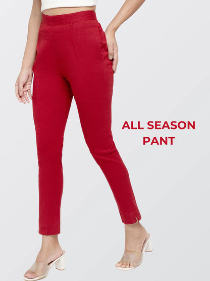 Regular Fit Women Maroon Stretchable Pants