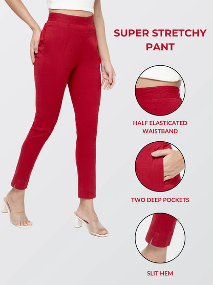 Regular Fit Women Maroon Stretchable Pants