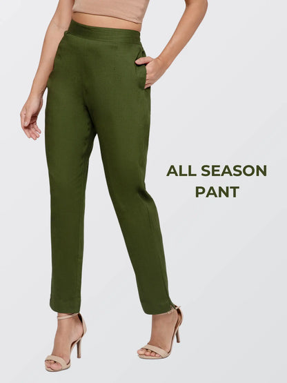 Regular Fit Women Mehendi Green Stretchable Pants