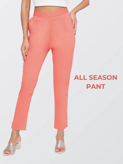 Regular Fit Women Peach Stretchable Pants