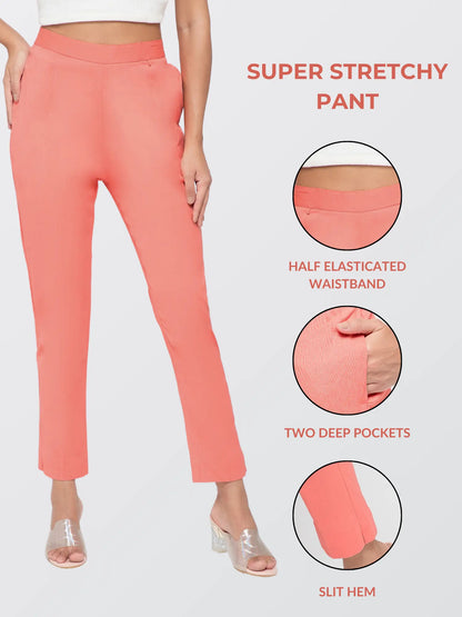 Regular Fit Women Peach Stretchable Pants