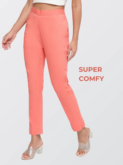 Regular Fit Women Peach Stretchable Pants