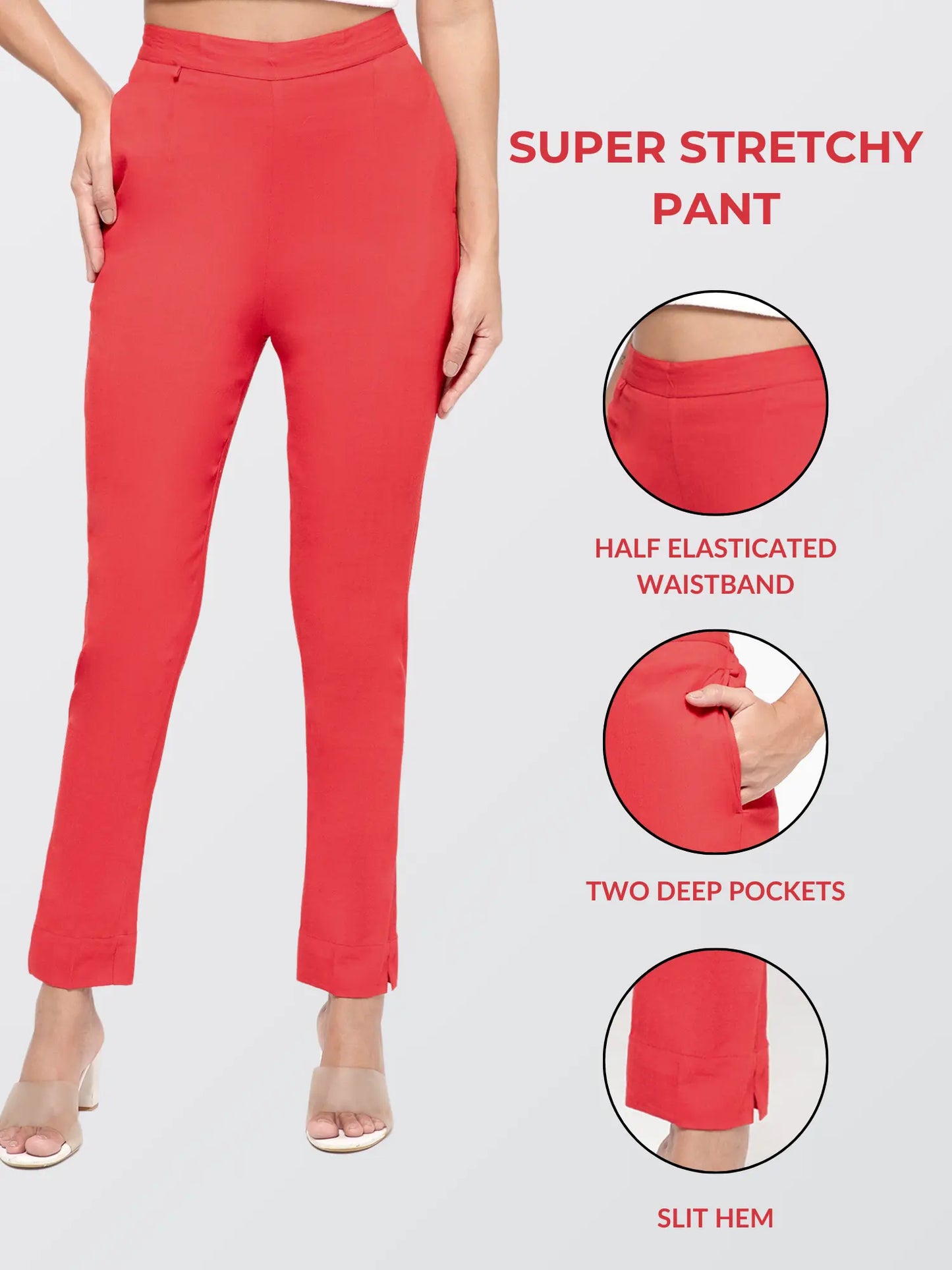 Regular Fit Women Red Stretchable Pants