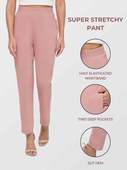 Regular Fit Women Rose Taupe Stretchable Pants
