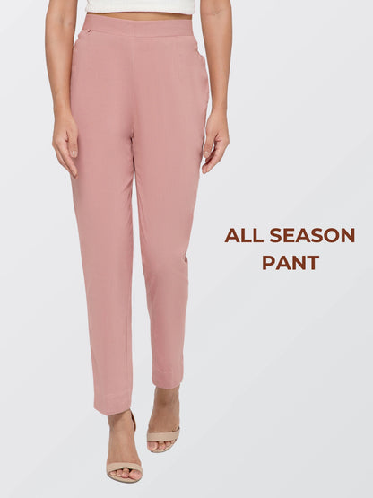 Regular Fit Women Rose Taupe Stretchable Pants
