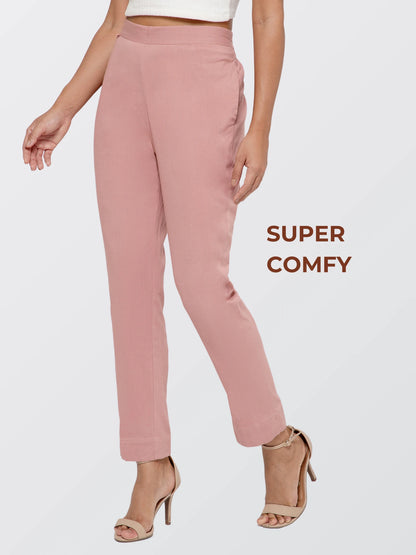 Regular Fit Women Rose Taupe Stretchable Pants
