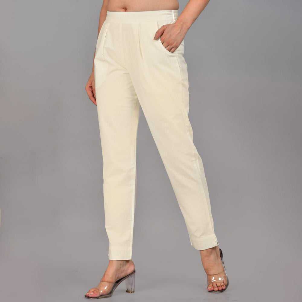 Women’s Cream Cotton Formal Pants