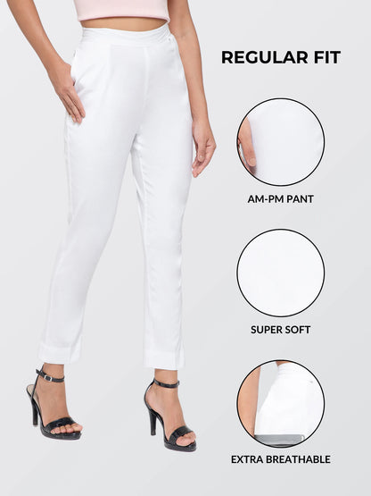 Regular Fit Women White Stretchable Pants