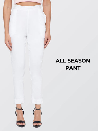 Regular Fit Women White Stretchable Pants