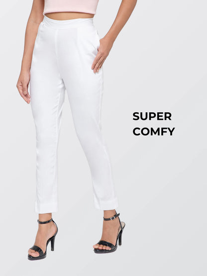 Regular Fit Women White Stretchable Pants