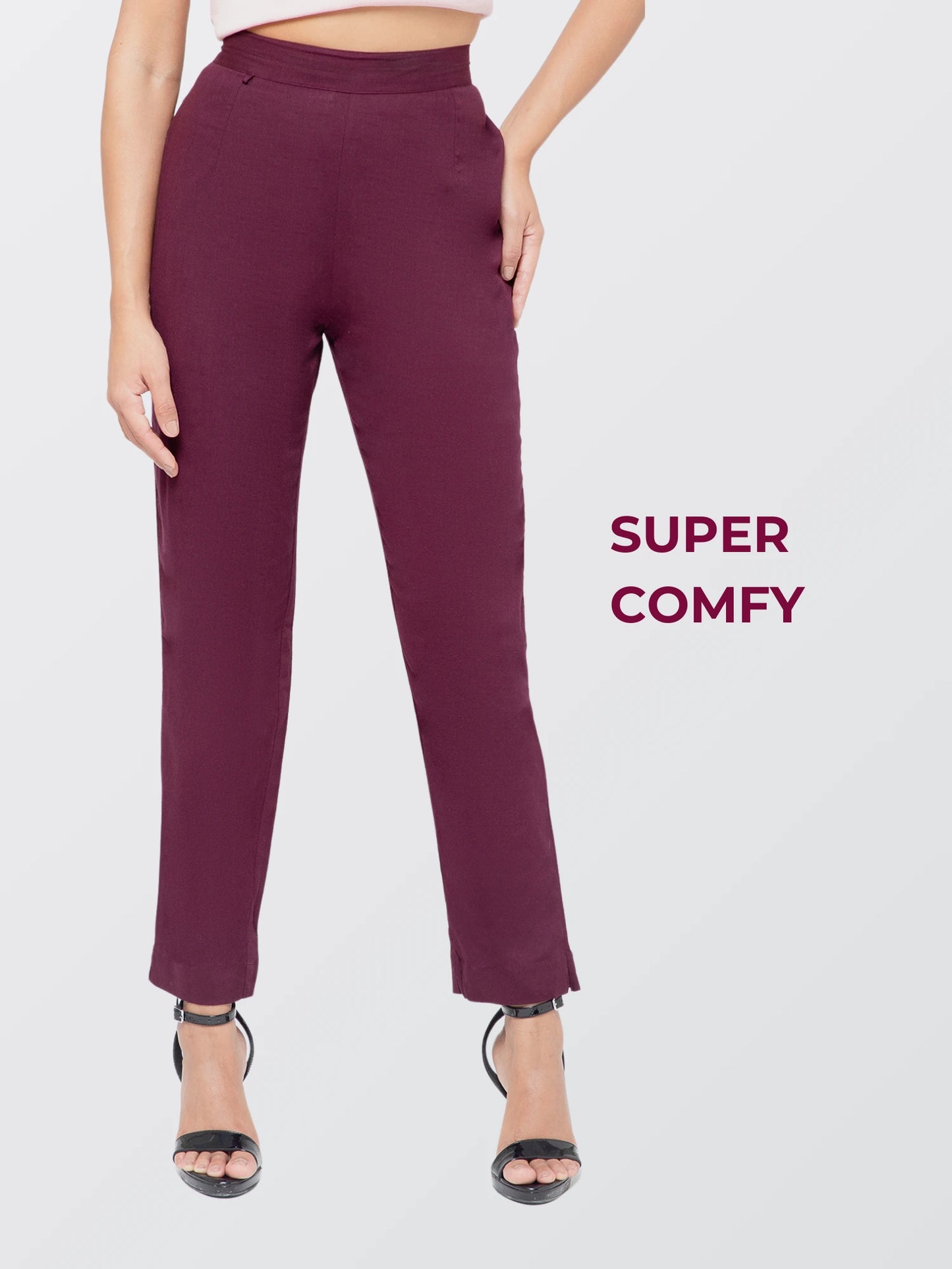 Regular Fit Women Wine Stretchable Pants