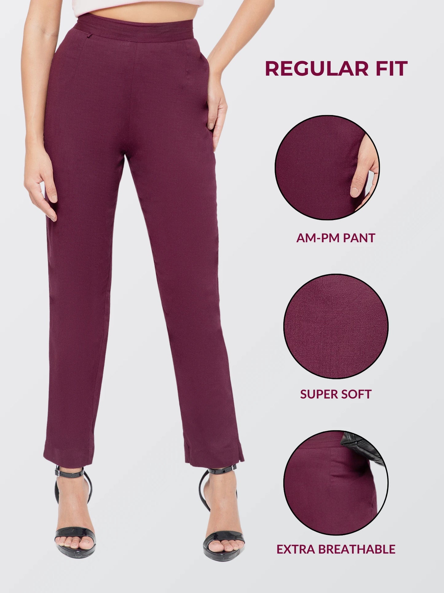 Regular Fit Women Wine Stretchable Pants