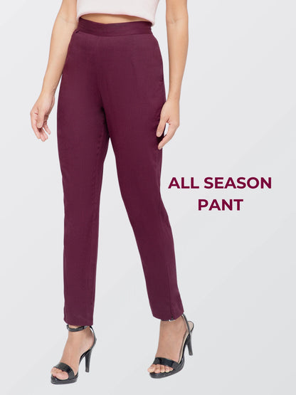 Regular Fit Women Wine Stretchable Pants