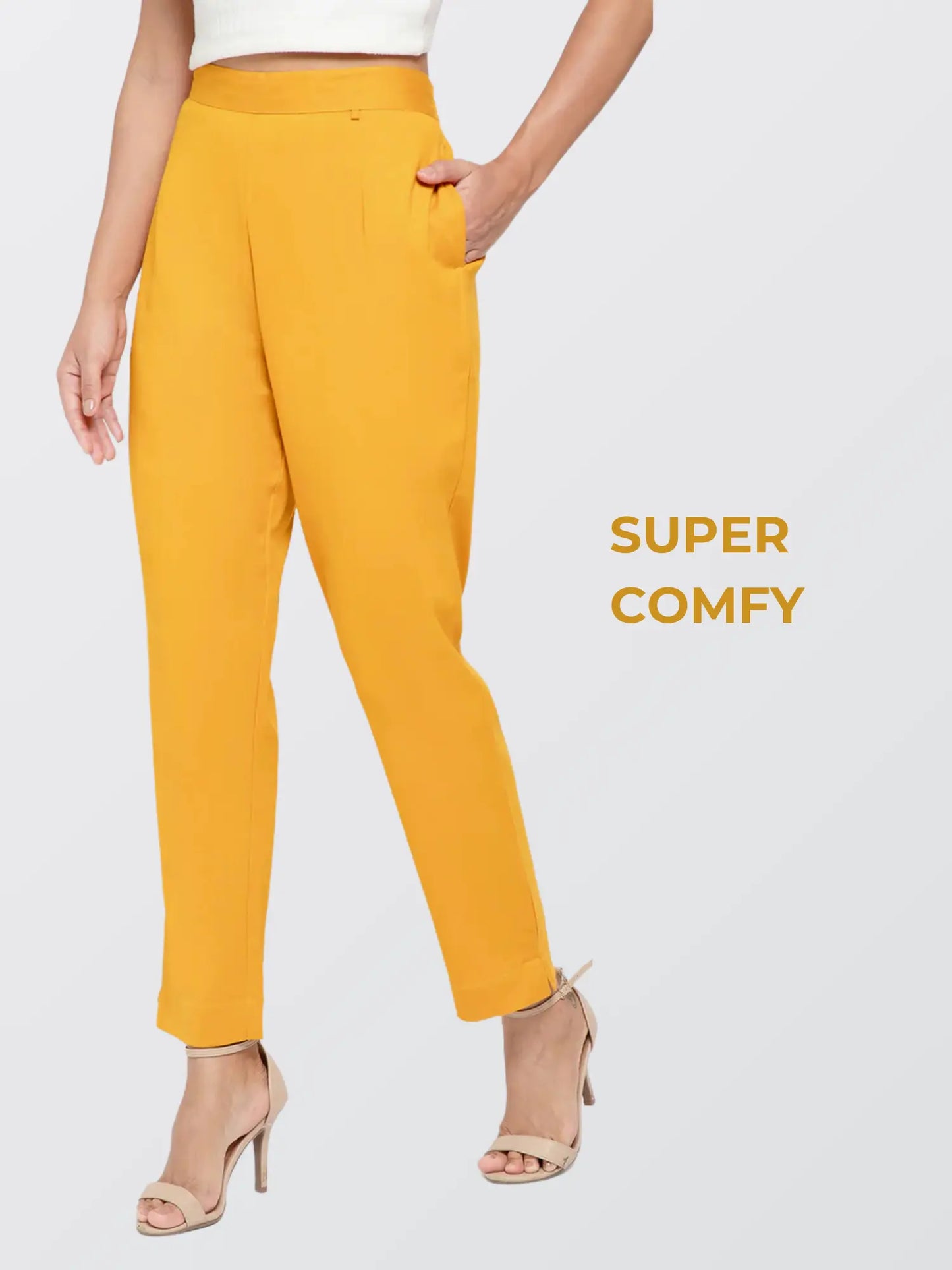Regular Fit Women Mustard Stretchable Pants