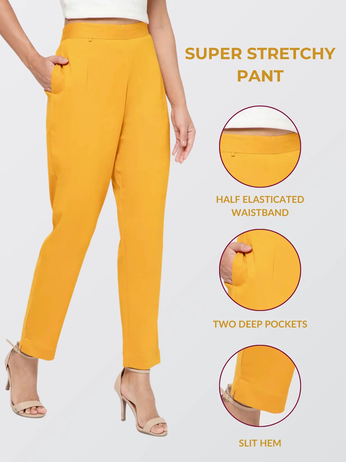 Regular Fit Women Mustard Stretchable Pants