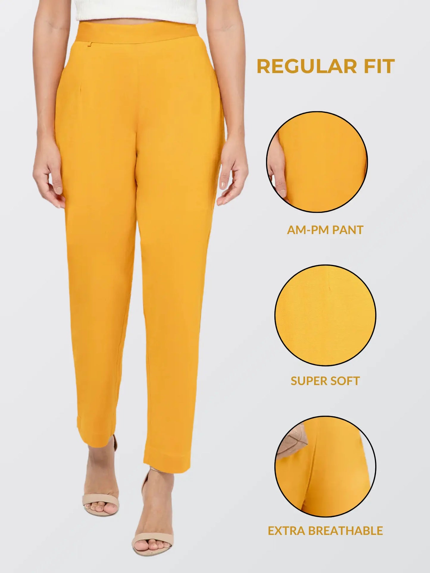 Regular Fit Women Mustard Stretchable Pants